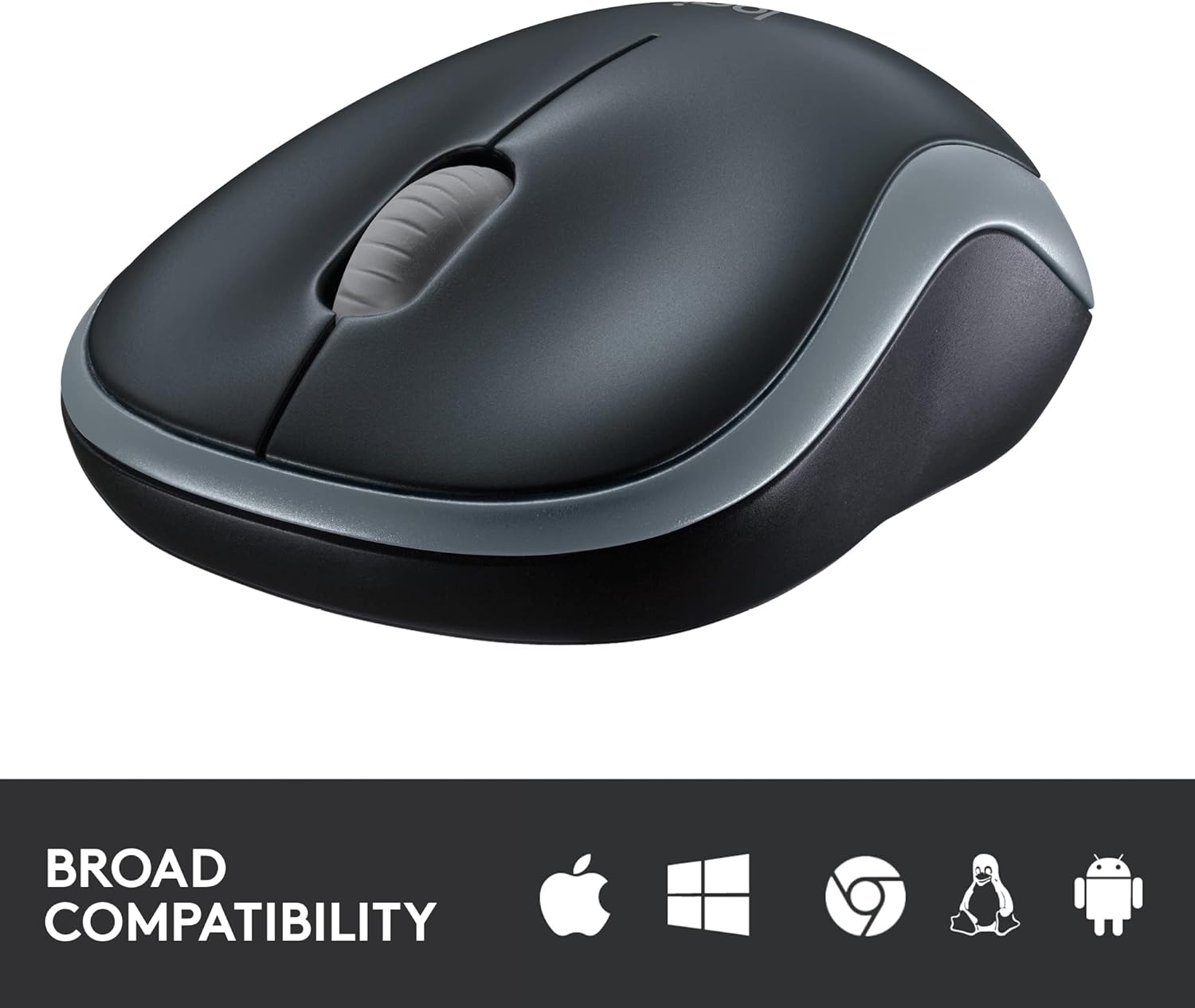 Logitech M185 Wireless Mouse, 2.4GHz with USB Mini Receiver, 12-Month Battery Life, 1000 DPI Optical Tracking, Ambidextrous, Compatible with PC, Mac, Laptop - Swift Gray