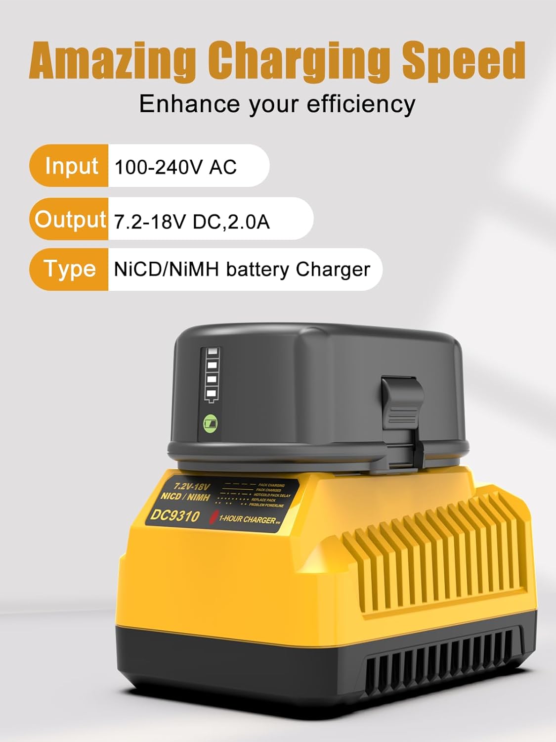 Powilling DC9310 Fast Charger Replacement for Dewalt 18V Battery Charger DC9096 DC9098 DC9099 DC9091 DC9071 DE9057 DW9096 DW9094 DW9072 Compatible with Dewalt 7.2V-18V XRP NI-CD NI-MH Battery