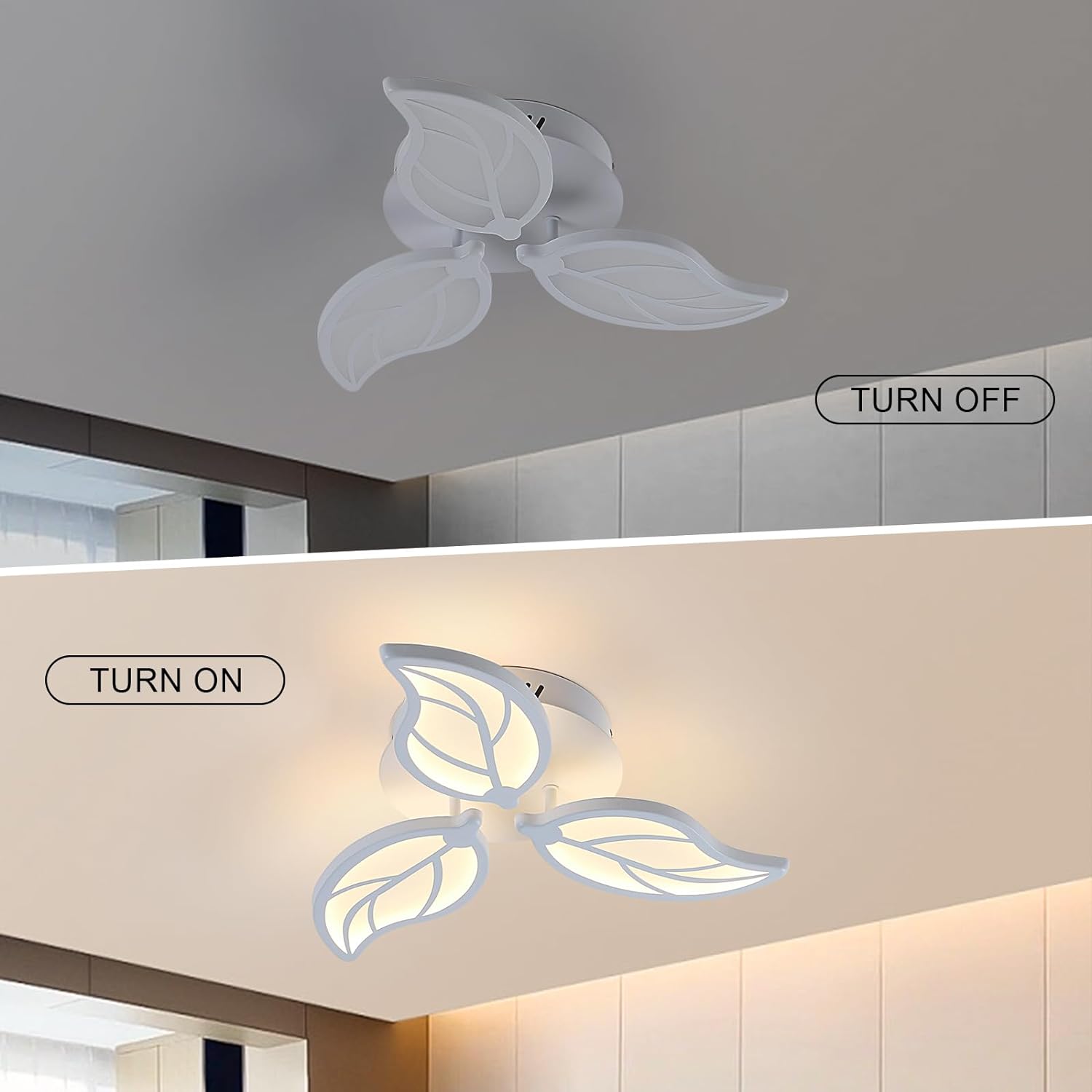 Goeco LED Ceiling Light Fixture, White 3-Leaves Creative Design Modern Flush Mount Ceiling Light, 3000K Warm White Acrylic Ceiling Light Fixture for Bedroom, Living Room, Dining Room