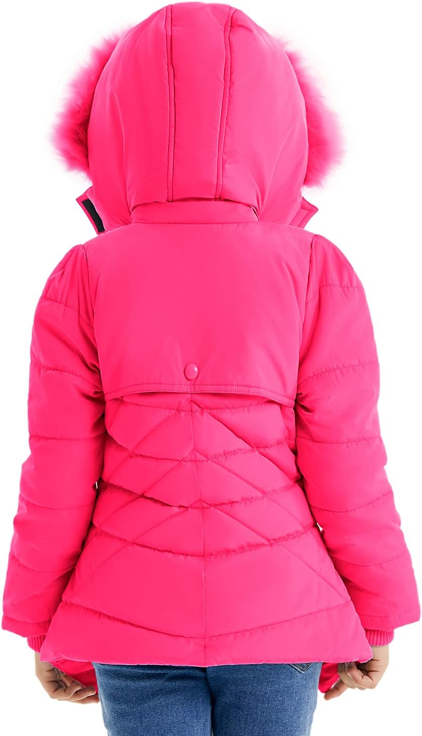 FARVALUE Girls' Winter Coats Fur Hooded Warm Puffer Jacket Coat for Girls (13-14 years)