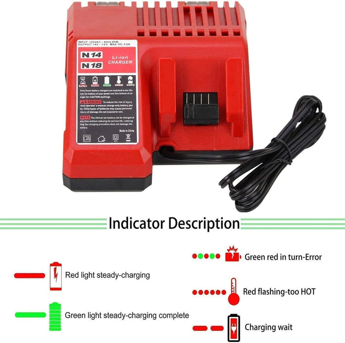 Lithium-ion Battery Charger Multi Voltage Charger Replacement for Milwaukee M18 14.4V-18V 48-11-1850 48-11-1840 48-11-1815 48-11-1828