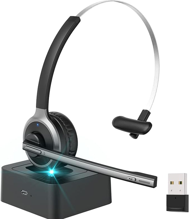 XAPROO Wireless Headset with Microphone for PC, 2024 New Wireless Headset with USB Dongle, Single Ear Headset with Flip-to-Mute, Charging Base, USB Wireless Headset for Home Office Skype Zoom