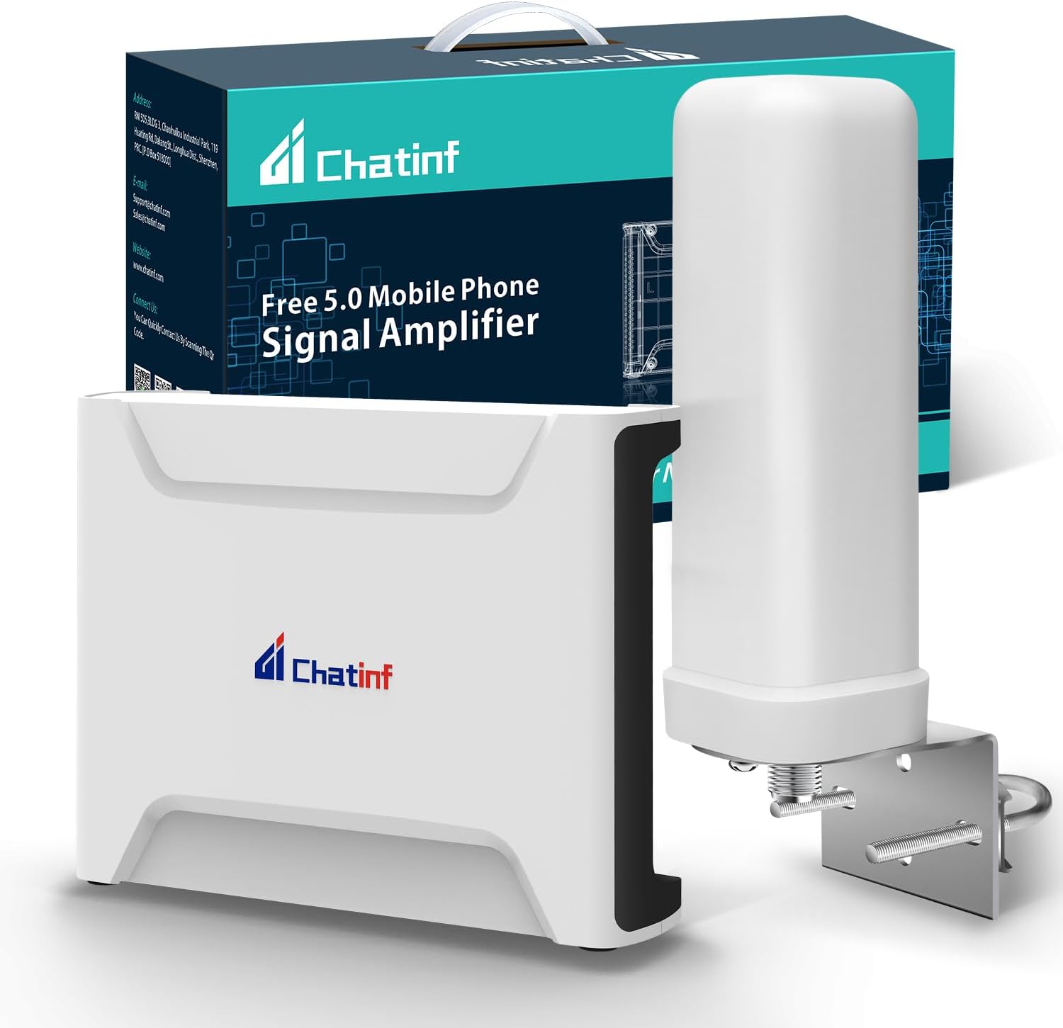 Chatinf Free 5.0 Pro Cell Phone Signal Booster for Home Basement Office RV up to 6000 sq ft, Boosts All Canadian Carriers, Telus, Bell, Rogers, Two Antenna & ISED Approved