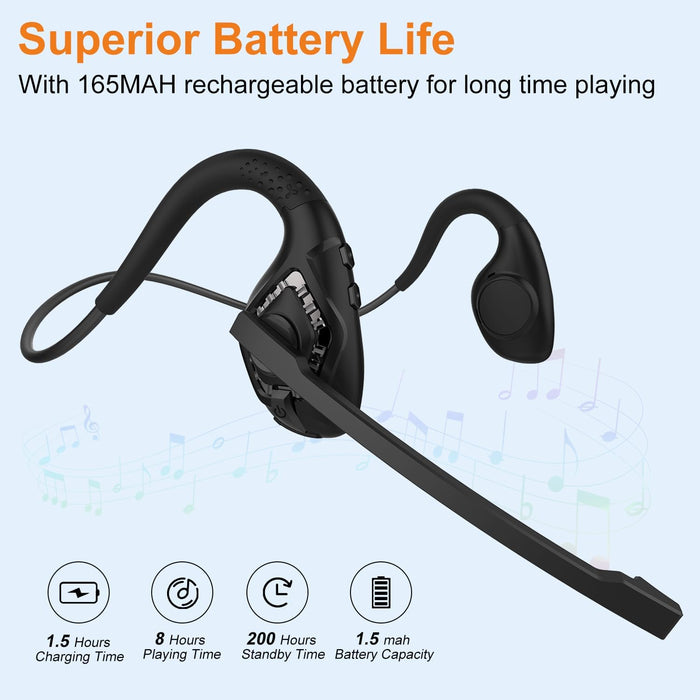 Golvery Latest Bluetooth 5.3 Headset w/Noise Canceling Boom Mic, Wireless Headset for Phone PC Computer Latop, Lightweight and Comfortable Headphone for Office Meeting Home Working Calling, 10H
