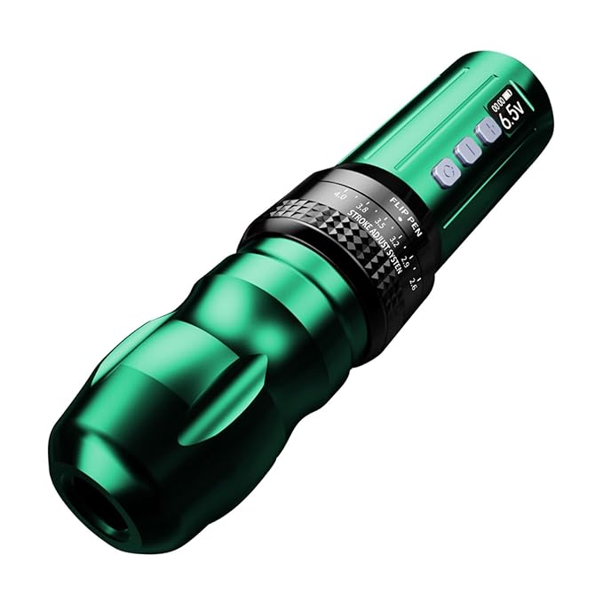 BIGWASP Z1 Wireless Rotary Tattoo Cartridge Machine Pen 2,000mAh Battery Power Tattoo Gun Coreless Swiss Motor with Adjustable 6 Strokes 2.6mm ~ 4.0mm for Professional Tattoo Supply & Artists (Green)
