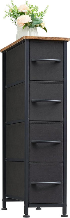 Somdot Narrow Dresser for Small Spaces, 4 Drawer Slim Storage Organizer Chest of Drawers with Removable Fabric Drawers for Closet Bathroom Bedroom Laundry Nursery, Black
