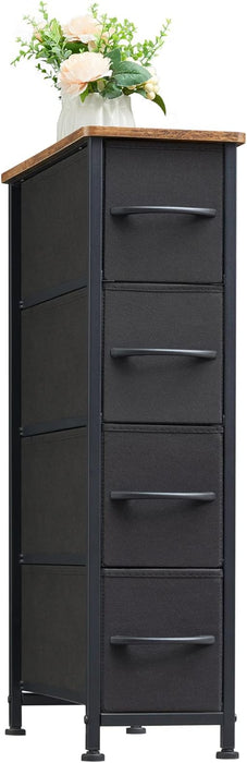Somdot Narrow Dresser for Small Spaces, 4 Drawer Slim Storage Organizer Chest of Drawers with Removable Fabric Drawers for Closet Bathroom Bedroom Laundry Nursery, Black