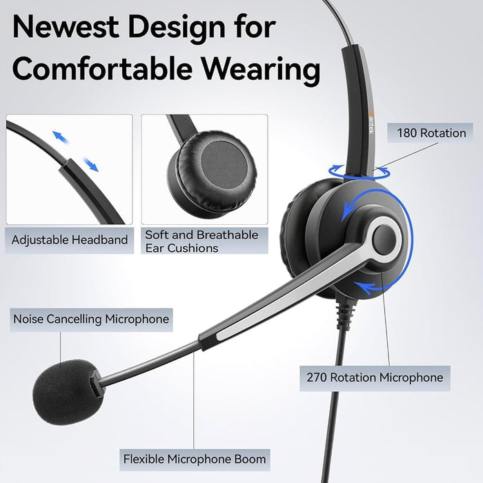 Wantek Headset with Mic, Headset with Microphone, Computer Headset with Noise Cancelling Microphone for Laptop PC, Mute in-line Controls, Wired Headset for Work from Home/Open Office/Call Cente