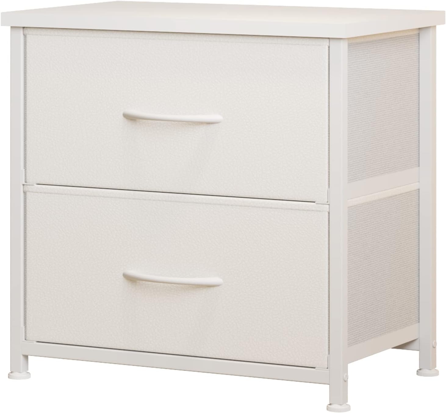 LUMTOK White Nightstand with Drawer, 2 Drawers Dresser for Bedroom, Small Night Stand and Dressers Sets with 2 Fabric Drawers, End Table with Drawer for Living Room (1PCS)