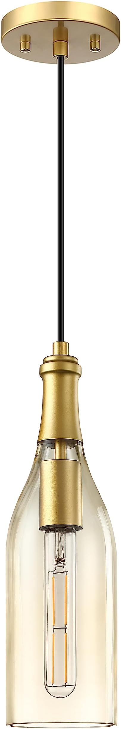 SEENMING HOUSE 1 Light Indoor Hanging Kitchen Island Pendant Light Fixtures Gold Finish with Handmade Amber Glass Chandelier Shade for Bar, Dining Room Over Sink