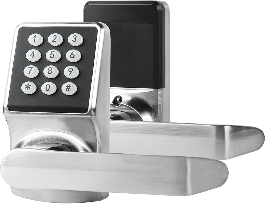 Keyless Entry Door Lock, Electronic Keypad Door Lock with Handle, Digital Door Lock with keypads, IC Card and Key, Easy Installation for Home, Hotel(Satin Nickel)