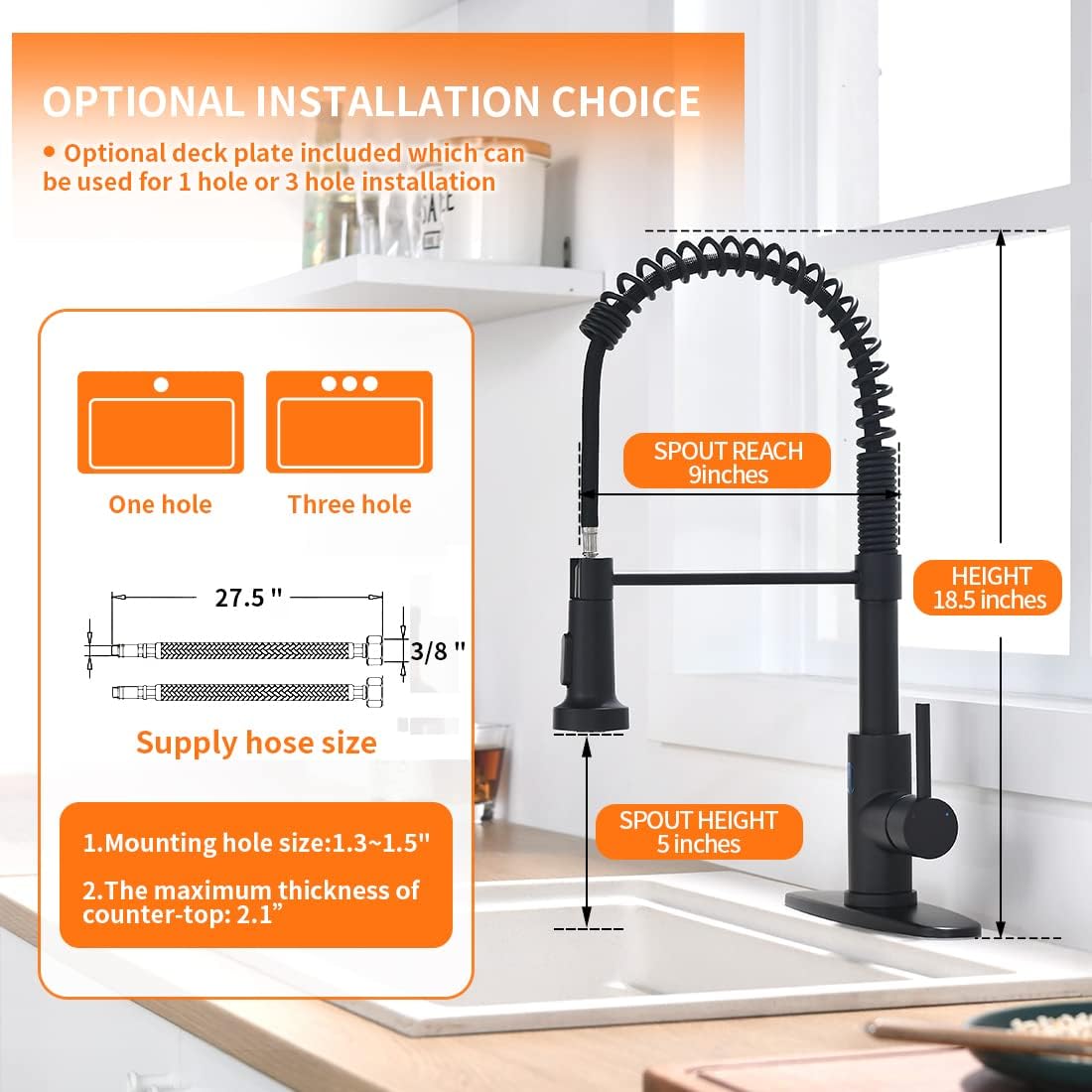 OWOFAN Black Kitchen Faucet with Pull Down Sprayer Stainless Steel Single Handle Pull Out Spring Sink Faucets 1 Hole Or 3 Hole Dual Function for Farmhouse Camper Laundry Utility Rv Wet Bar