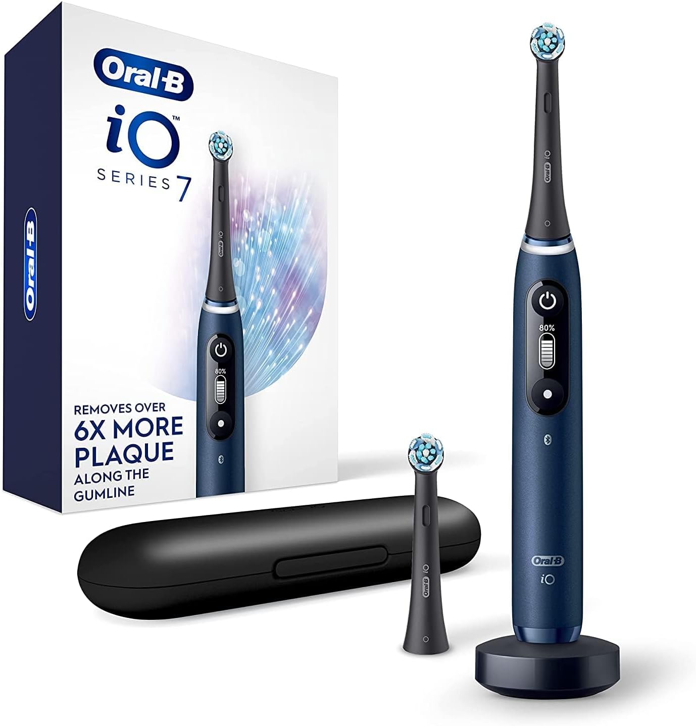 Oral-B iO Series 7 Electric Toothbrush with 2 Brush Heads, Sapphire Blue Alabster