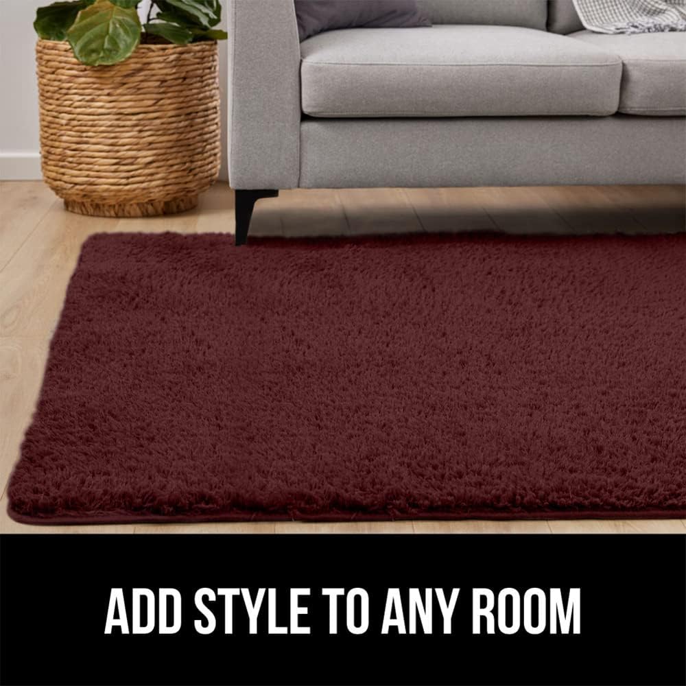 Gorilla Grip Soft Faux Fur Area Rug, Washable, Shed and Fade Resistant, Grip Dots Underside, Fluffy Shag Indoor Bedroom Rugs, Easy Clean, for Living Room Floor, Nursery Carpets, 3x5 FT, Burgundy