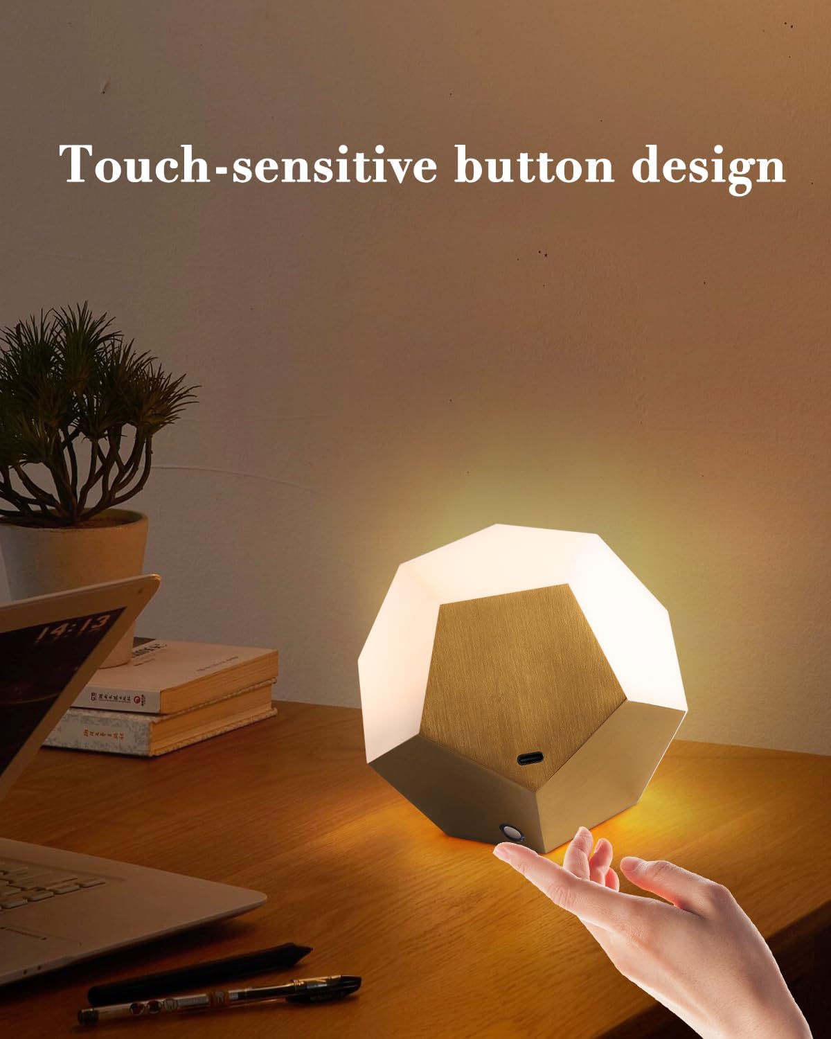 POPUBABI LED Creative Desk Lamp, Intelligent Night Light, Dodecahedron Small Table Lamp,3 Color Rechargeable Lamp for Living Room Bedroom Bedside Nightstand Office Shelf Patio Restaurant Bars