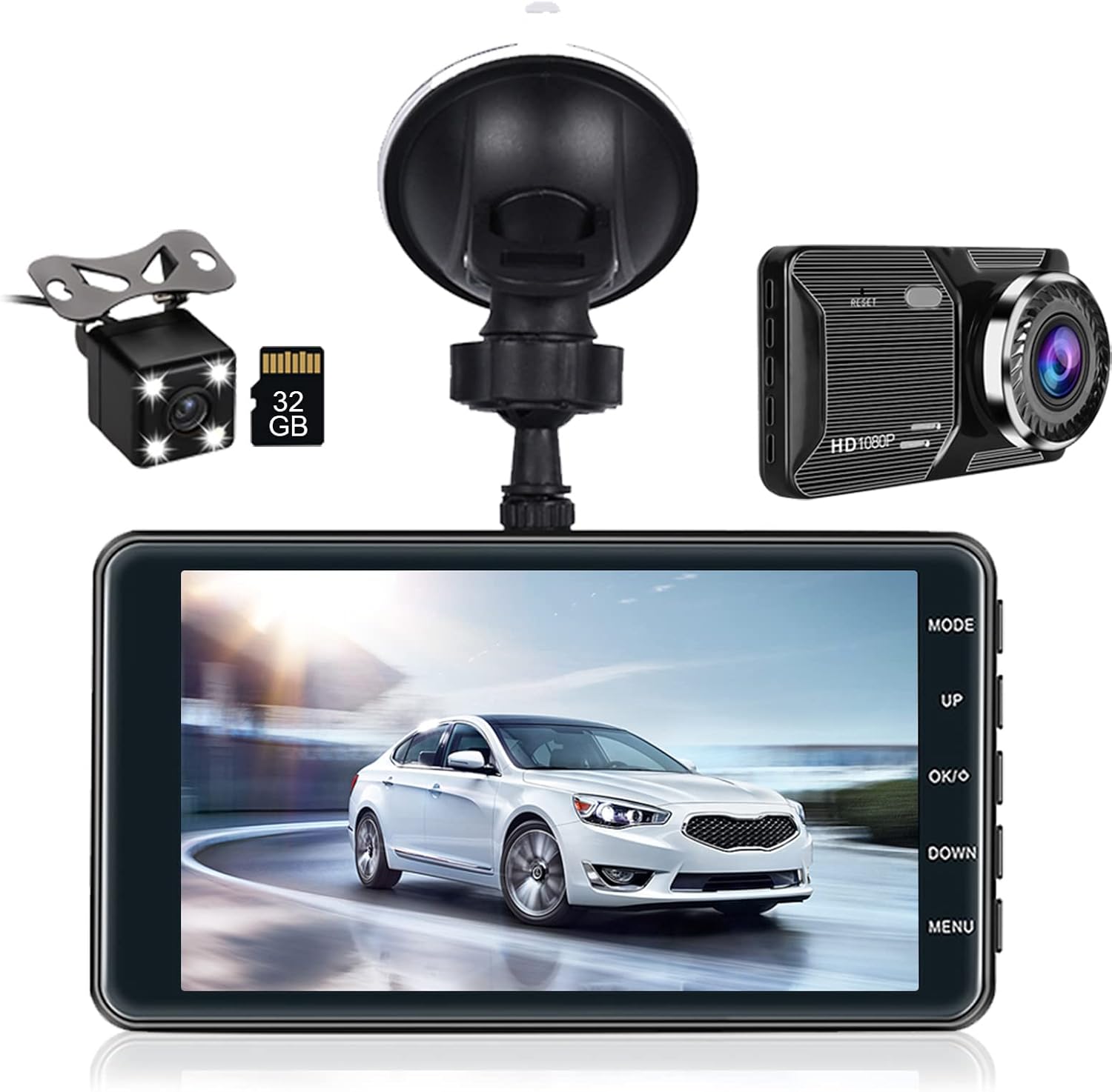 Roinvou Dual Dash Cam Front and Rear View, 4'' LCD Touch Screen FHD 1080P Dashboard Camera Recorder Car Dashcam with Rear Camera, G-Sensor, HDR, Loop Recording, Parking Mode, Motion Detection