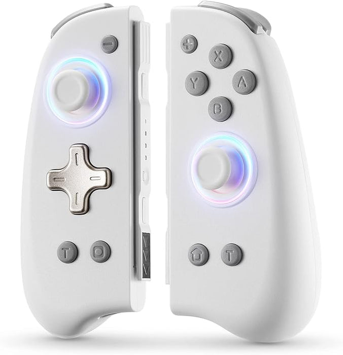 Switch Controller for Switch/Switch OLED, Wireless Switch Controllers(L/R) with 8 LED Colors, Joy Pad Replacement for Switch Lite, Switch Joypad with Motion Control (White & Gold)