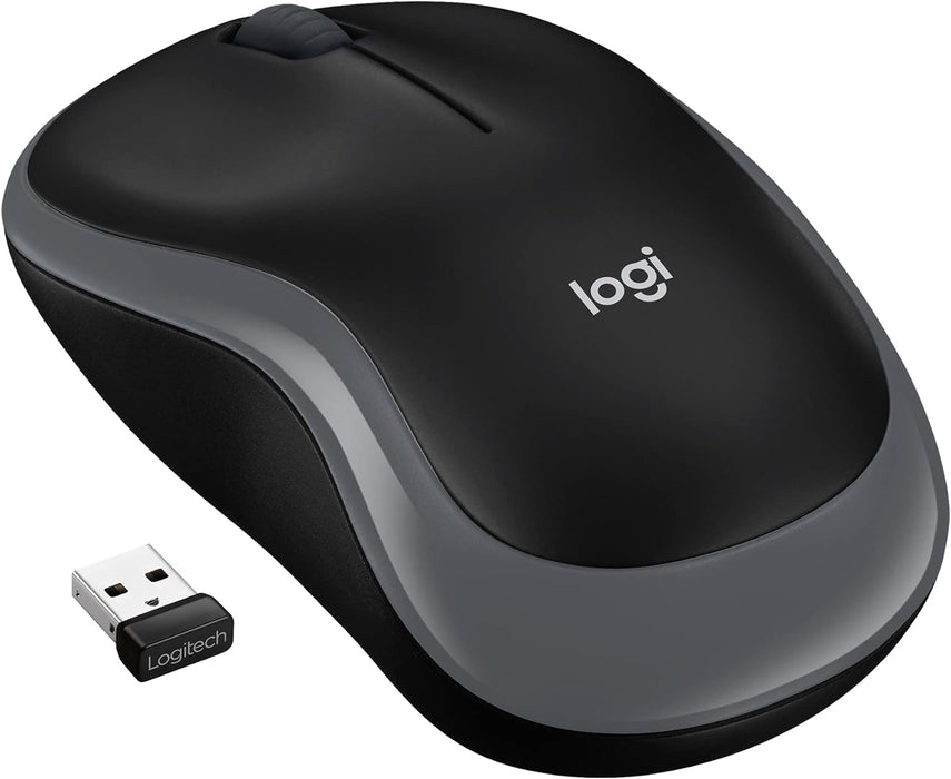 Logitech M185 Wireless Mouse, 2.4GHz with USB Mini Receiver, 12-Month Battery Life, 1000 DPI Optical Tracking, Ambidextrous, Compatible with PC, Mac, Laptop - Swift Gray