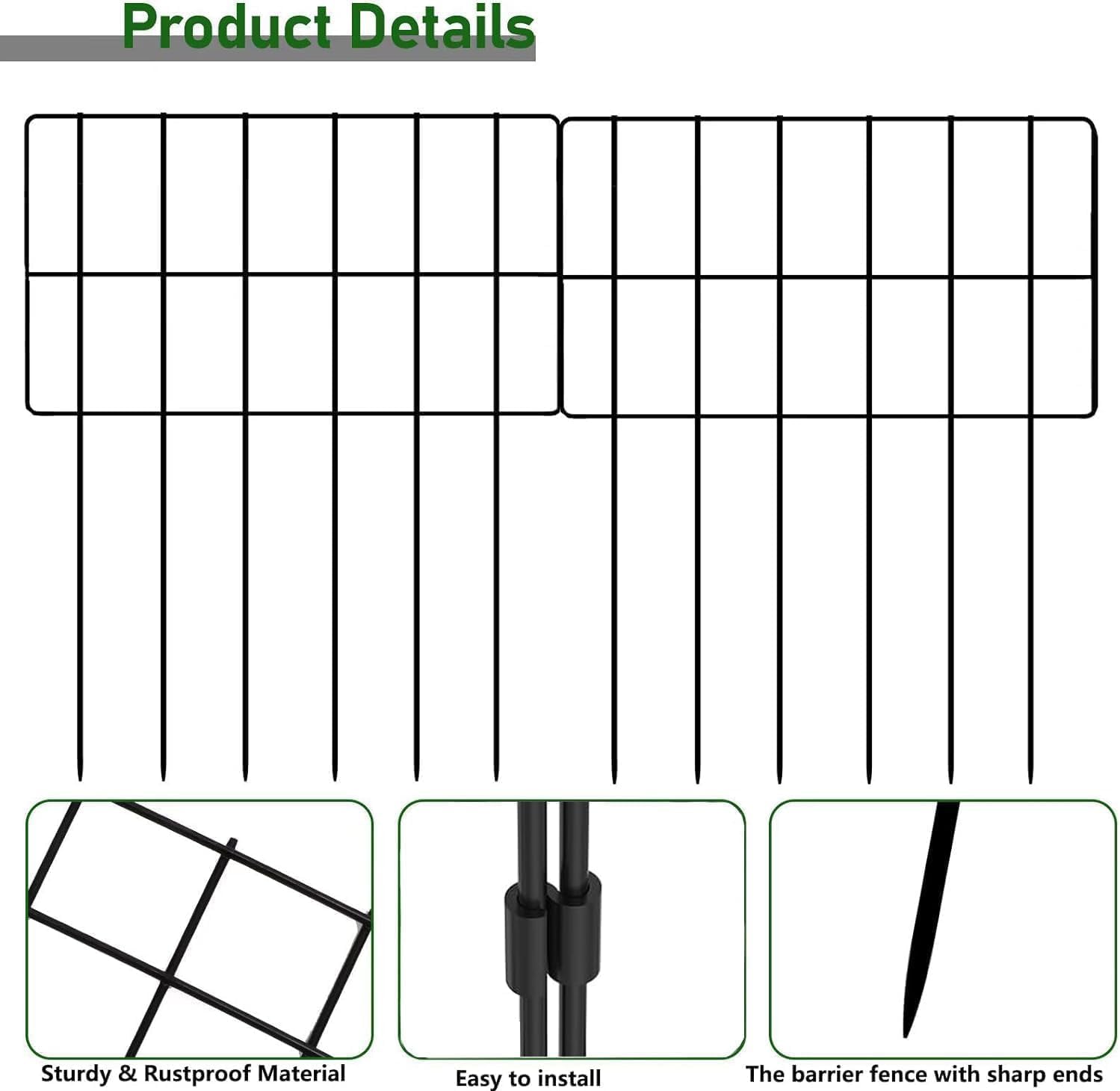 10 Pack No Dig Dog Animal Barrier Fence,17 in(H) X 10.8 Ft(L) Decorative Garden Fence,Rustproof Metal Wire Fencing Border Animal Barrier,Dog Rabbits Ground Fencing for Garden,Yard