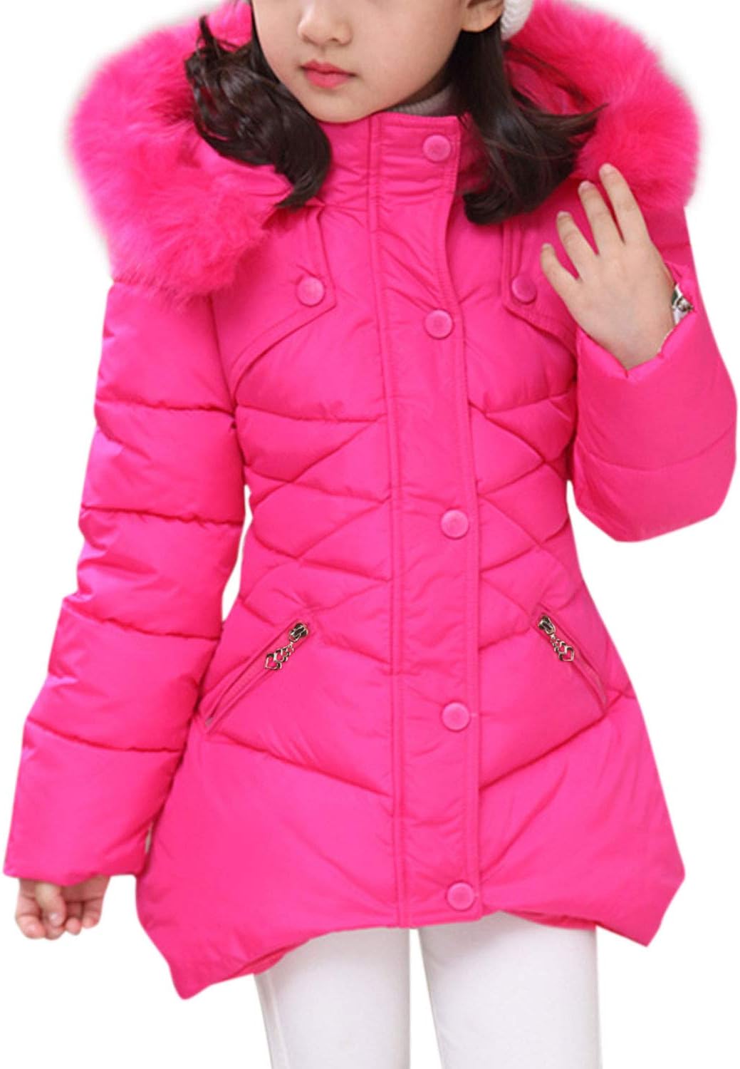 FARVALUE Girls' Winter Coats Fur Hooded Warm Puffer Jacket Coat for Girls (13-14 years)