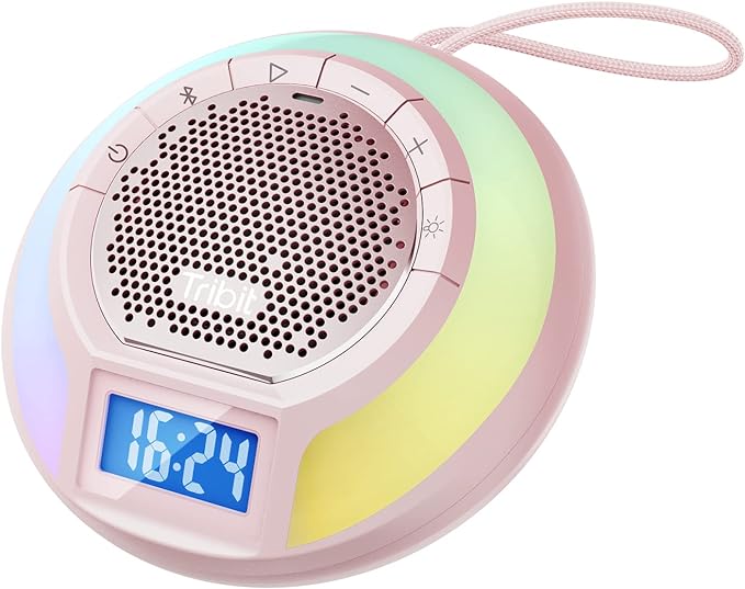 Tribit AquaEase Bluetooth Shower Speaker, IPX7 Waterproof Wireless Speaker, 18H Playtime, Built-in Mic, Mini Speaker with Light, Stereo Pair, App Control, Portable Speaker for Outdoor and Home (Pink)