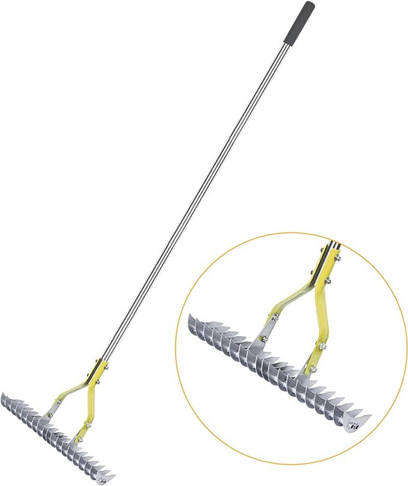 BARAYSTUS Thatch Rake, 15-Inch Wide Lawn Thatching Rake for Cleaning Dead Grass, Efficient Steel Metal Lawn Grass Rake with Stainless Steel Handle, Lawn loosening Soil Rake, 58.5-Inch Length.