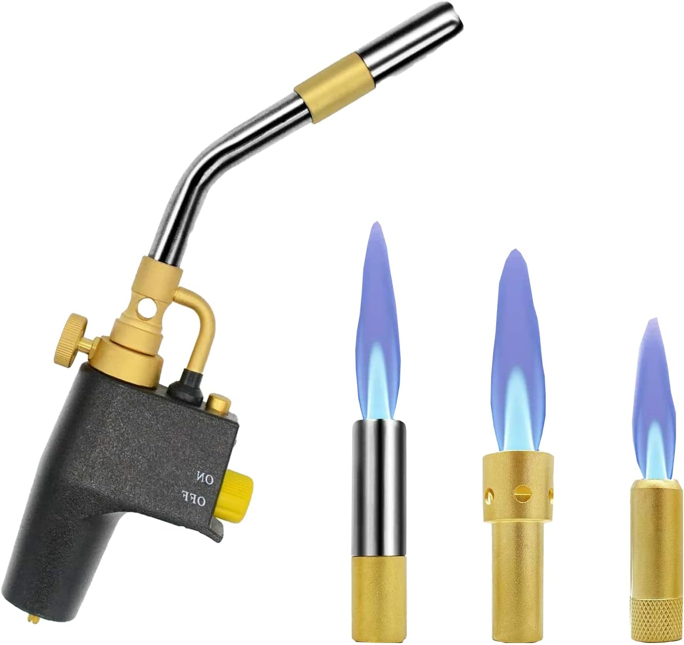 High Intensity Trigger Starter Propane Torch With 3 Nozzles for Solding Brazing Welding Compatible with MAPP/MAP Pro/Propane for Gas Welding/Searing Steak(Torch with 3 Nozzles)