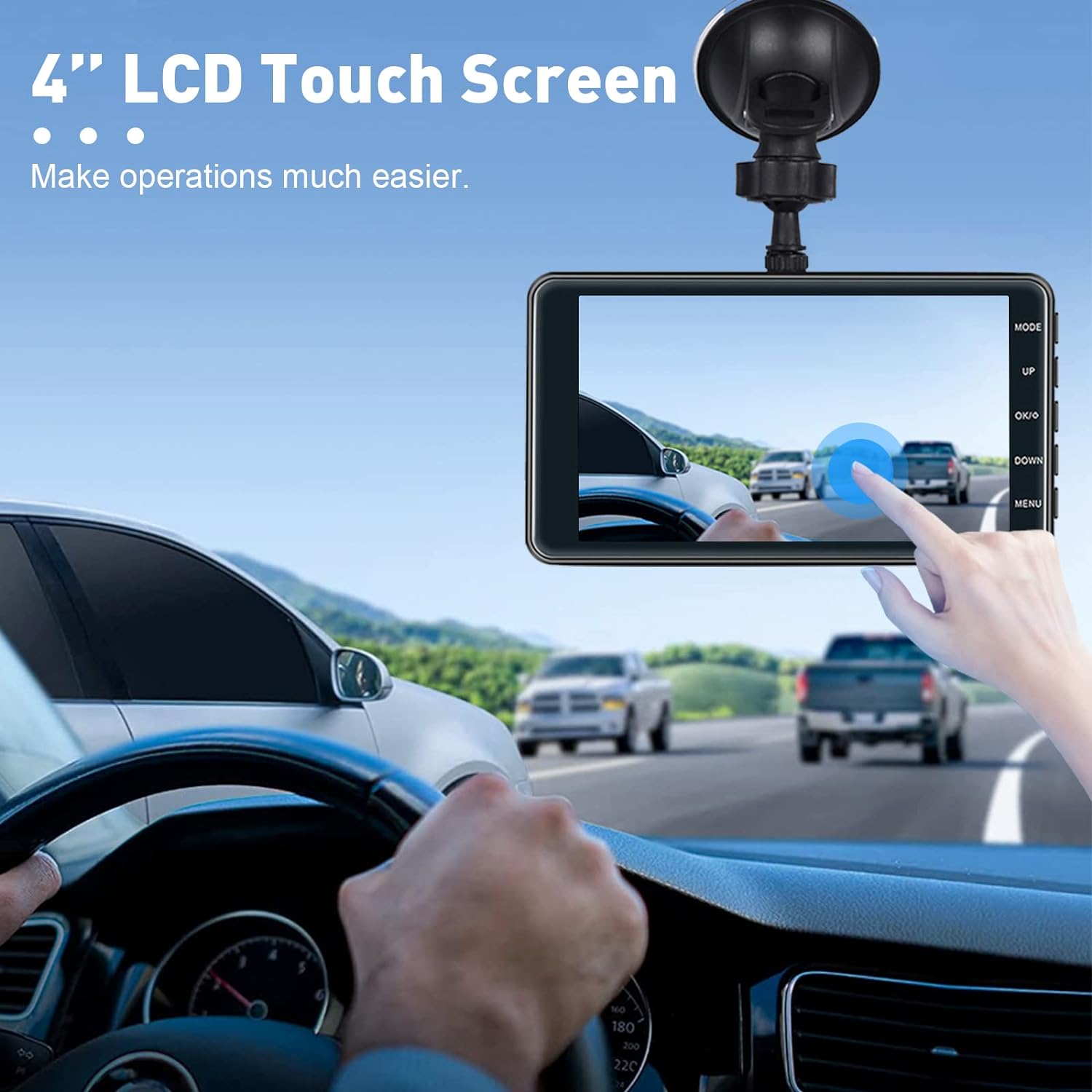 Roinvou Dual Dash Cam Front and Rear View, 4'' LCD Touch Screen FHD 1080P Dashboard Camera Recorder Car Dashcam with Rear Camera, G-Sensor, HDR, Loop Recording, Parking Mode, Motion Detection