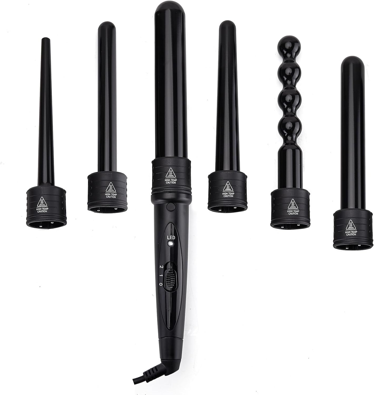 6 in 1 Curling Iron Set, Multi-Functional Curling Iron 0.35 to 1.26 inch Interchangeable Ceramic Hair Tubes, Includes Heat Resistant Gloves, Suitable for All Hair Types, 6 Different Sizes, Good Gift Item