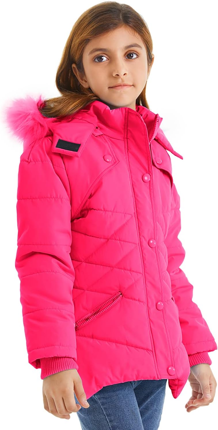 FARVALUE Girls' Winter Coats Fur Hooded Warm Puffer Jacket Coat for Girls (13-14 years)