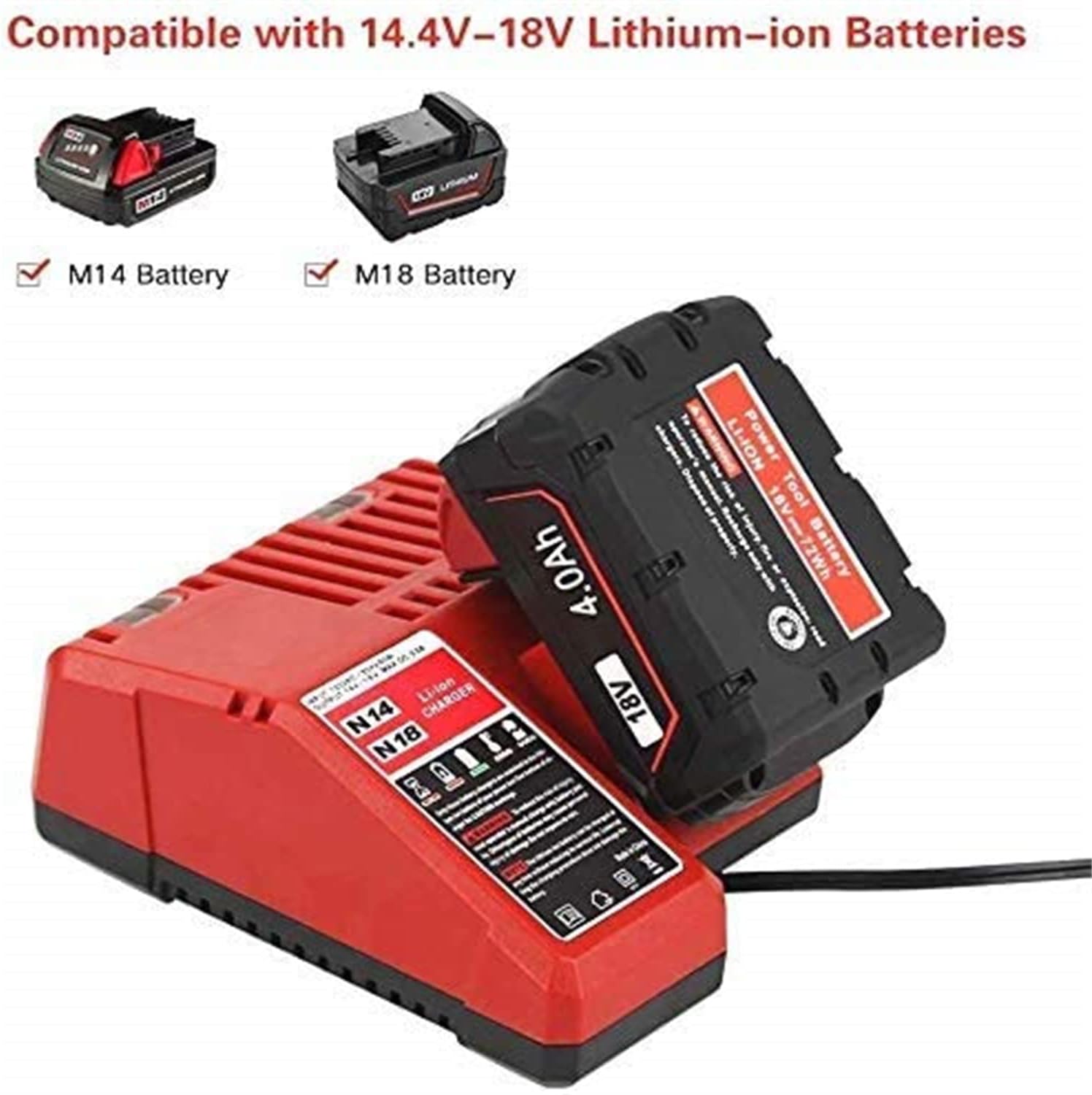 Lithium-ion Battery Charger Multi Voltage Charger Replacement for Milwaukee M18 14.4V-18V 48-11-1850 48-11-1840 48-11-1815 48-11-1828