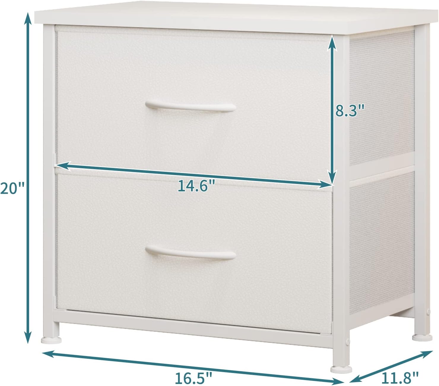 LUMTOK White Nightstand with Drawer, 2 Drawers Dresser for Bedroom, Small Night Stand and Dressers Sets with 2 Fabric Drawers, End Table with Drawer for Living Room (1PCS)