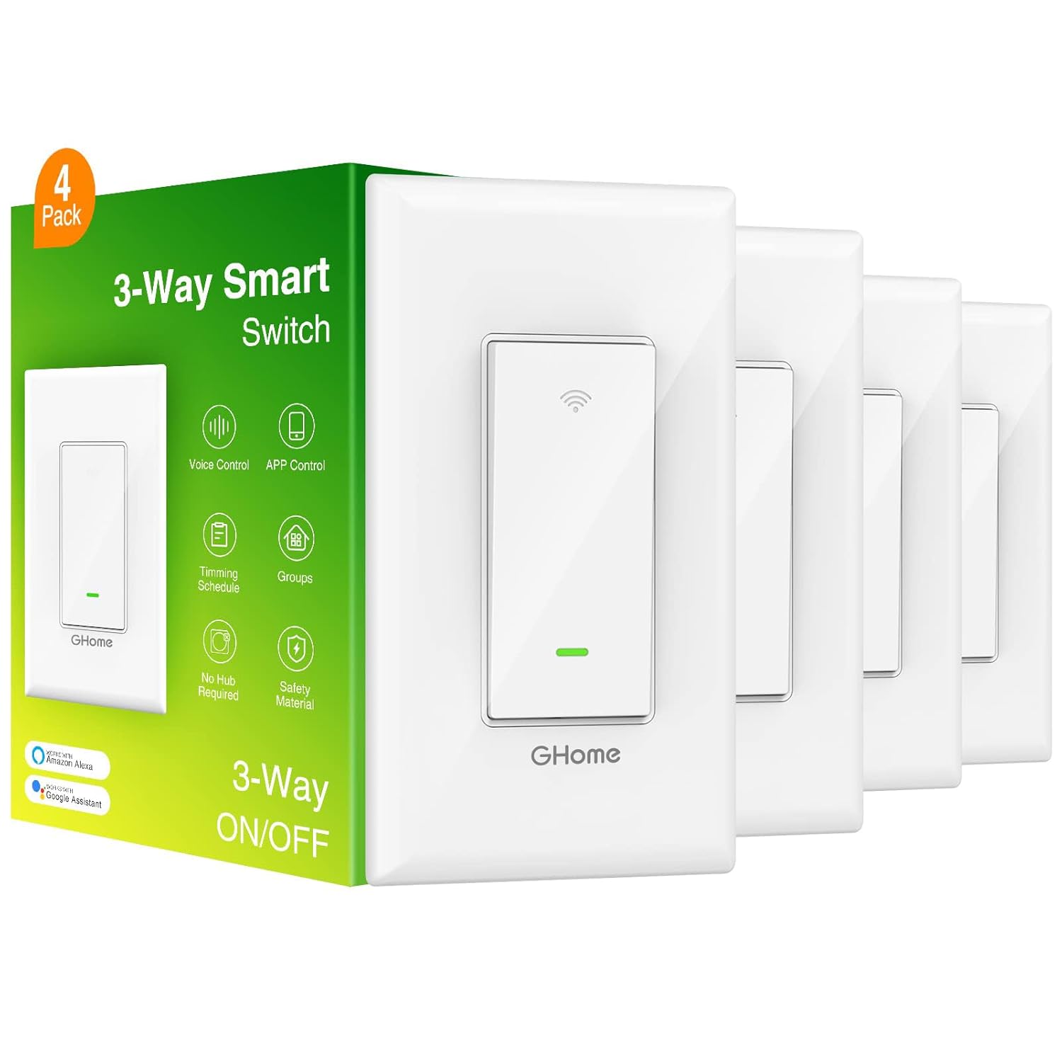 GHome 3 Way Smart Light Switch, Wi-Fi Light Switch Works with Alexa and Google Home, Schedule Timer, Neutral Wire Required, No Hub Required,FCC Listed,2.4GHz Only(4 Pack)