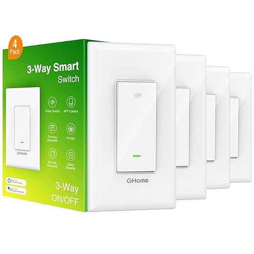 GHome 3 Way Smart Light Switch, Wi-Fi Light Switch Works with Alexa and Google Home, Schedule Timer, Neutral Wire Required, No Hub Required,FCC Listed,2.4GHz Only(4 Pack)