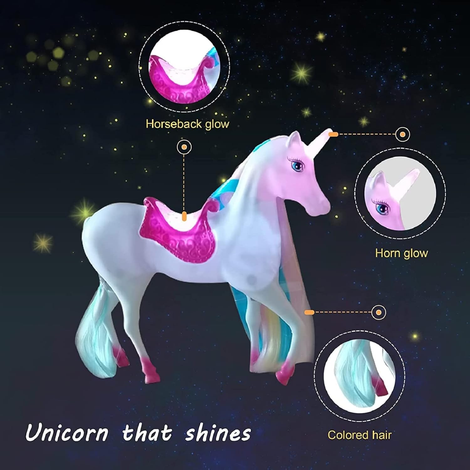 Princess Doll and Magic Light Unicorn Playset, Princess Unicorn Horse Toys Gifts for Girls Kids Aged 3 4 5 6, Present for Christmas, Birthday