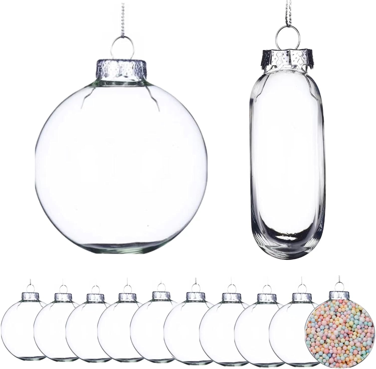 Set of 12, 3.15In, Clear Glass Ornaments for Crafts, Flat Disk Ball for Christmas Tree Decorations, Easy to Use to Fill, Durable