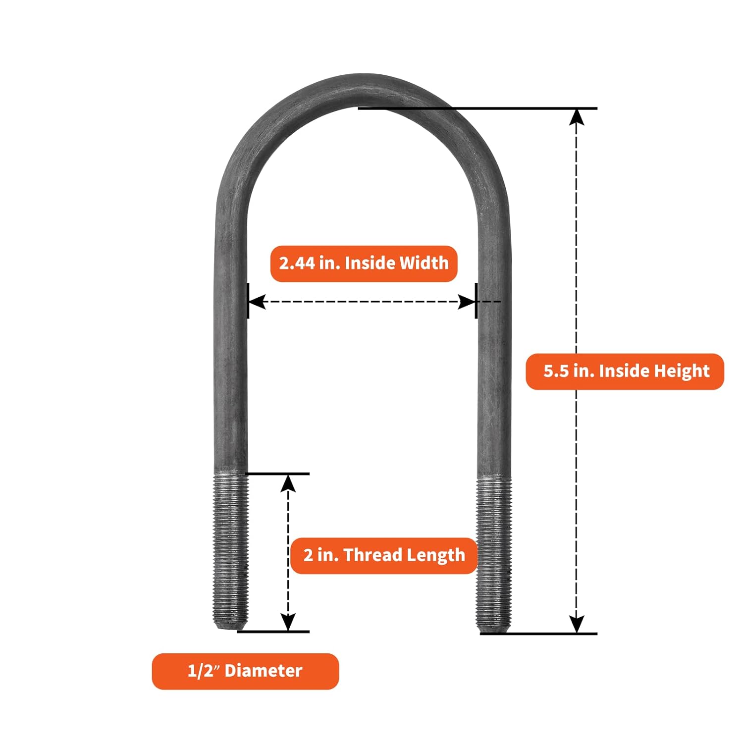 SPARKWHIZ Trailer U Bolt Kit, 5-1/2 inch U Bolt for 3,500 lb Trailer Axle, 2-3/8" Round Axle, 1/2” Diameter