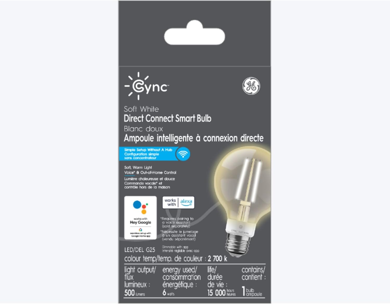 GE Cync Soft White Direct Connect Smart Bulb (LED G25 Bulb), 60W Replacement, Bluetooth/WiFi Enabled, Works with Alexa, Google Assistant Without Hub, Pack of 4