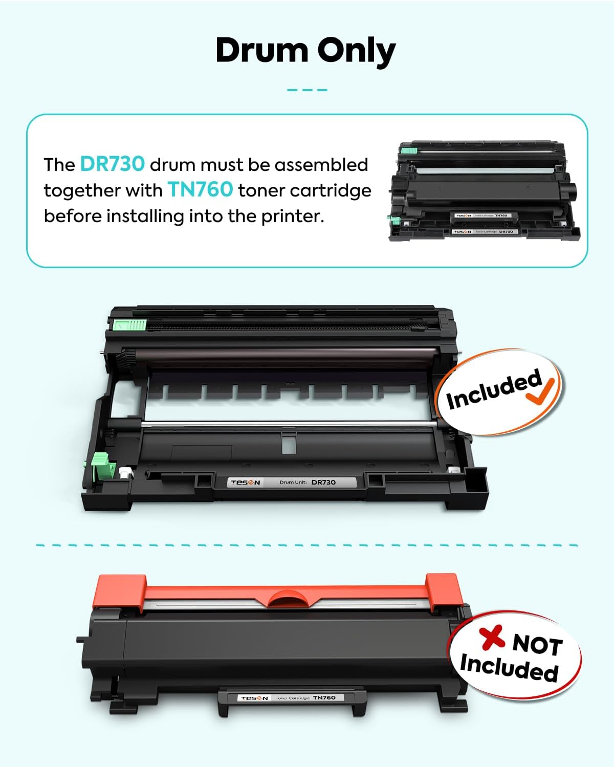 DR730 DR760 Compatible Drum Unit Replacement for Brother DR730 DR760 for HL-L2325DW HL-L2350DW HL-L2370DW HL-L2390DW HL-L2395DW MFC-L2690DW MFC-L2717DW MFC-L2750DW Printer ( Not Include Toner)