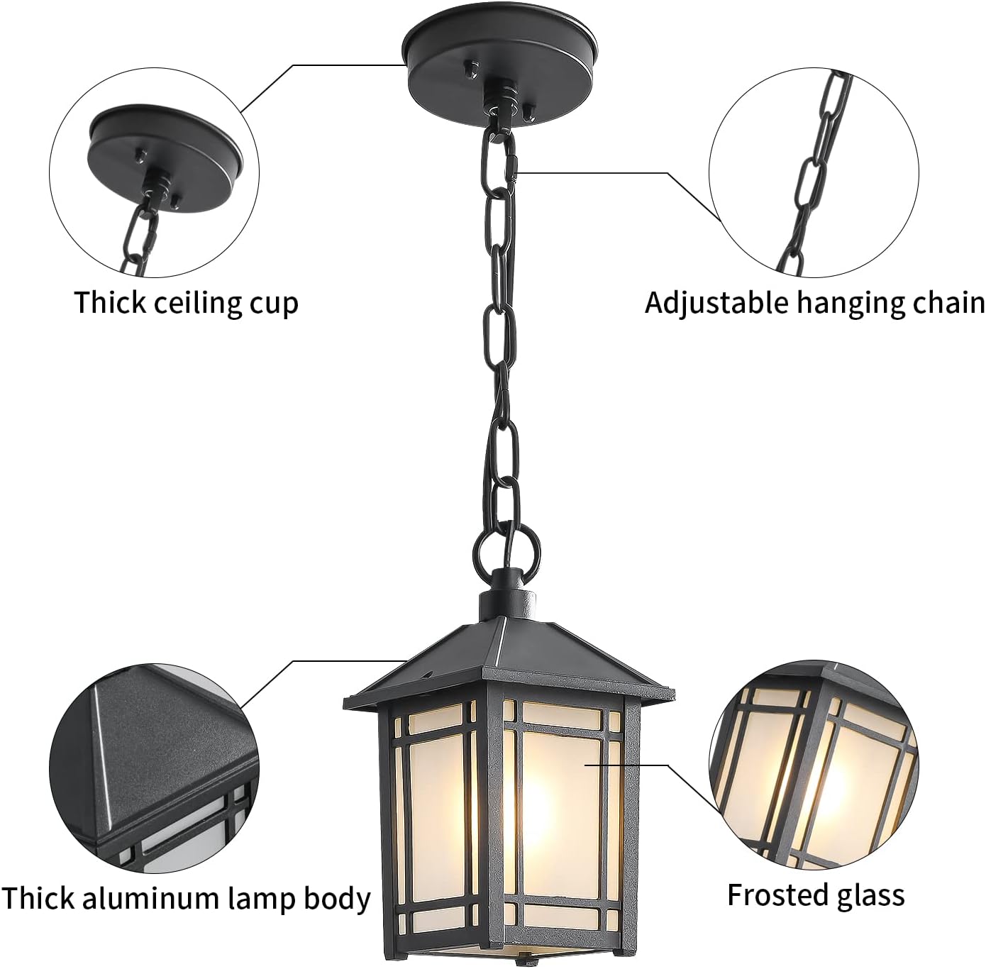 Lzwelcy Outdoor Pendant Lights with Frosted Glass Rust Resistant Aluminum Hanging Porch Lights,Outdoor Black Exterior Pendant Lights,Pendant Lights for Porch,Gazebo,and Farmhouse Exterior