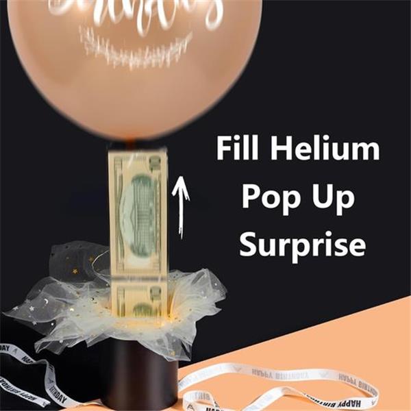 SDALU Money Pull Box for Cash Gift - Happy Birthday Balloon Money Pull Box, Golden Balloon Surp