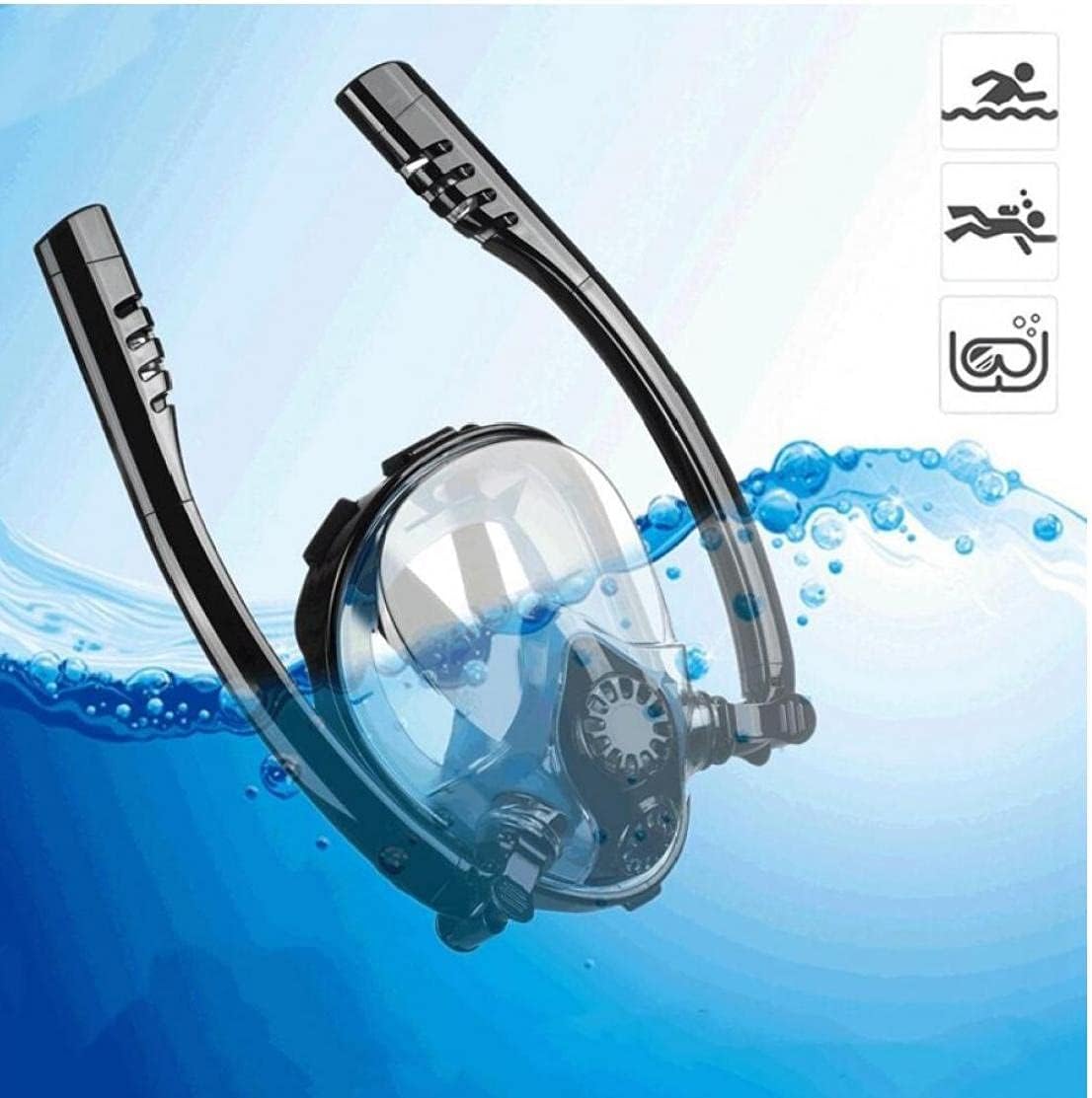 K3 Dual Tube Silicone Snorkeling Mask Anti-Fog and Anti-Leak Full Face Full Dry Scuba Tube Diving Mask with High-Definition Lens