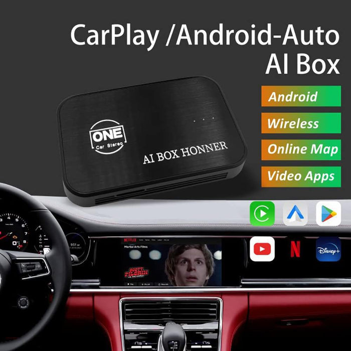 OneCarStereo Magic CarPlay Box, CarPlay Ai Box and Android Auto Wireless Adapter Dongle Support YouTube Netflix Disney+, Download Apps with WiFi, Multimedia Video Box Built-in GPS BT HDMI