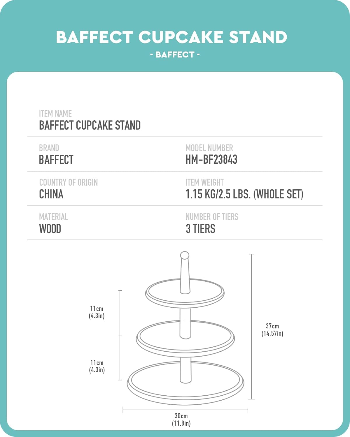 Baffect Cupcake Stand, 3-Tier Wooden Dessert Tower, Rustic Cookie Serving Trays for Party Decor