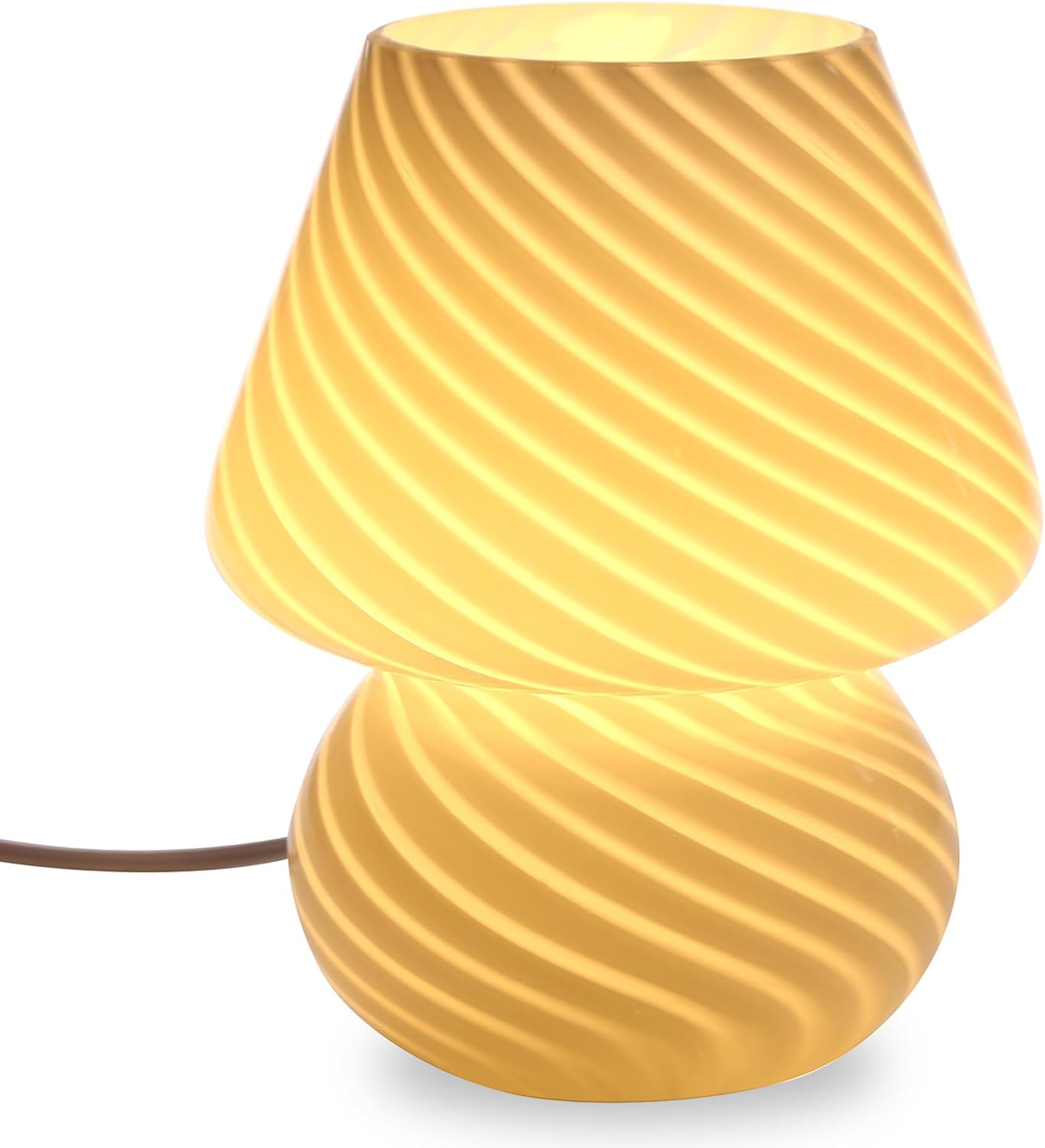 Mushroom Lamp,Glass Table Bedside Lamps Translucent Murano Vintage Style Striped Small Night Mushroom Decor Light Swirl for Ambient,Kids,Bedroom,Living,Girl Gift (Stripe White)