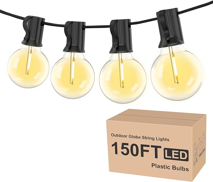 RTTY Outdoor String Lights 150ft, G40 Led Patio Lights with 75pcs Bulbs,Waterproof Shatterproof Dimmable Globe Outside Hanging Lights for Cafe,Bistro & Backyard
