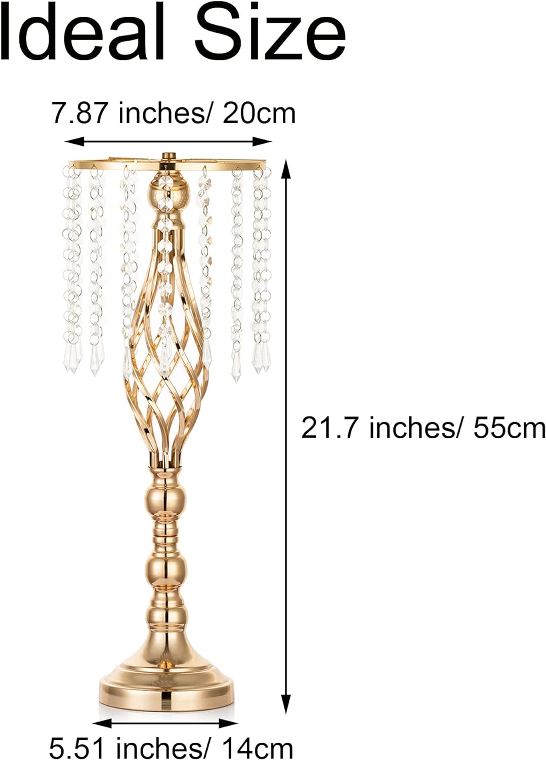 Inweder Wedding Centerpiece Table Decorations - 2 Pcs Gold Vase for Centerpieces with Chandelier Crystals, 21.7in Tall Flower Vase, Wedding Metal Flower Stand for Event, Birthday, Home Decoration