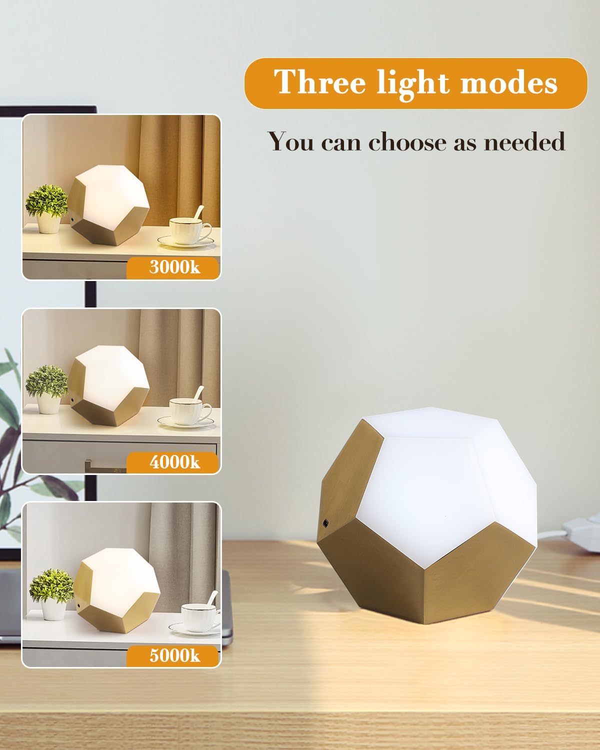 POPUBABI LED Creative Desk Lamp, Intelligent Night Light, Dodecahedron Small Table Lamp,3 Color Rechargeable Lamp for Living Room Bedroom Bedside Nightstand Office Shelf Patio Restaurant Bars