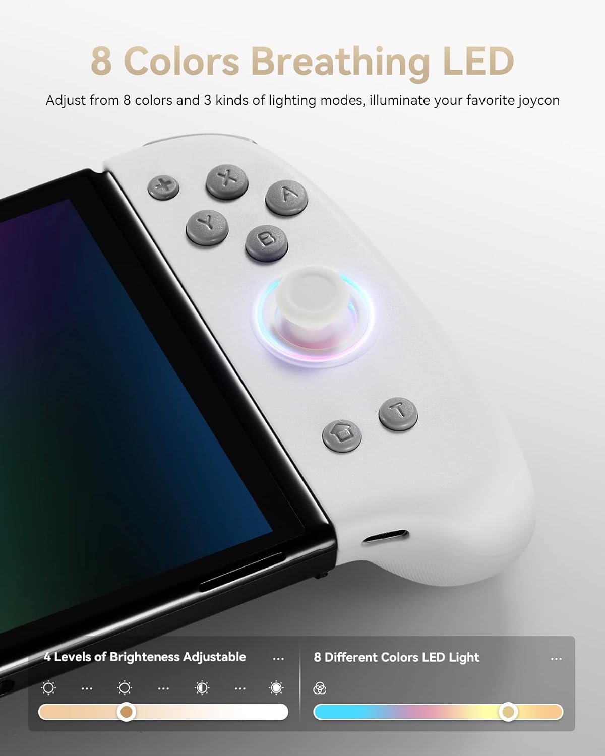 Switch Controller for Switch/Switch OLED, Wireless Switch Controllers(L/R) with 8 LED Colors, Joy Pad Replacement for Switch Lite, Switch Joypad with Motion Control (White & Gold)