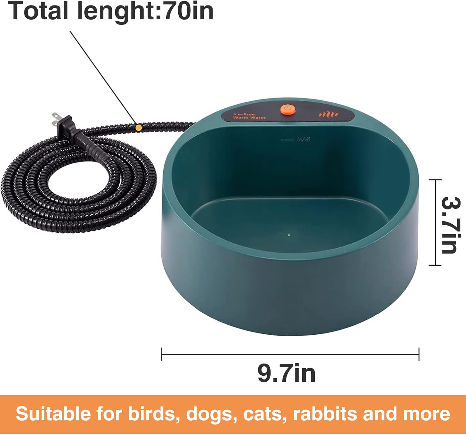 MEWTOGO Deeper Heated Bird Bath for Outdoors for Winter, 77 Oz Thermostatically Controlled Bird Bath Heater with Chew-Proof Cord for Garden Deck Yard Animals Wild Bird Pet Dogs Drink Water